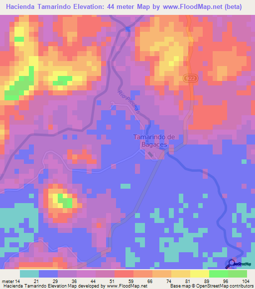 Hacienda Tamarindo,Costa Rica Elevation Map