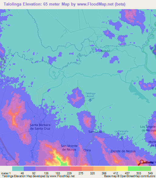 Talolinga,Costa Rica Elevation Map