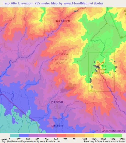 Tajo Alto,Costa Rica Elevation Map