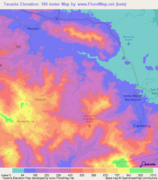 Tacanis,Costa Rica Elevation Map