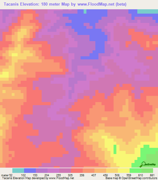 Tacanis,Costa Rica Elevation Map