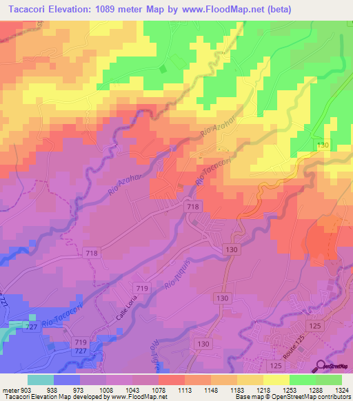 Tacacori,Costa Rica Elevation Map