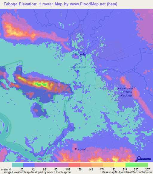 Taboga,Costa Rica Elevation Map