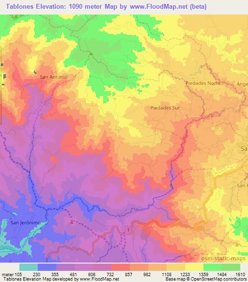 Tablones,Costa Rica Elevation Map