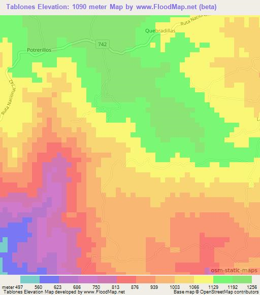 Tablones,Costa Rica Elevation Map