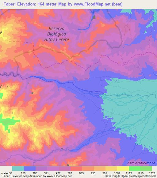 Taberi,Costa Rica Elevation Map
