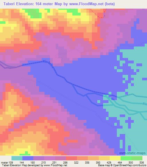 Taberi,Costa Rica Elevation Map