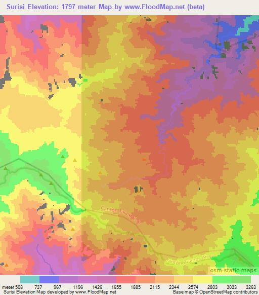 Surisi,Costa Rica Elevation Map