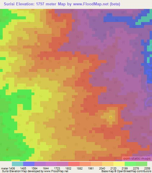 Surisi,Costa Rica Elevation Map