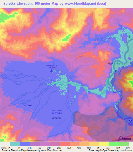 Suretka,Costa Rica Elevation Map