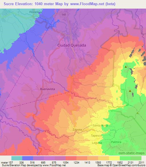Sucre,Costa Rica Elevation Map