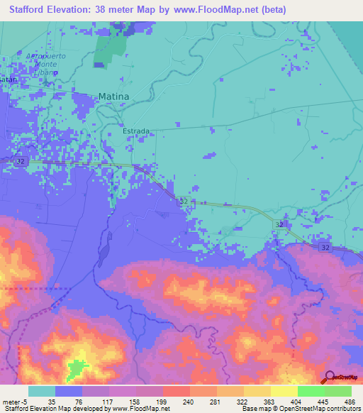 Stafford,Costa Rica Elevation Map