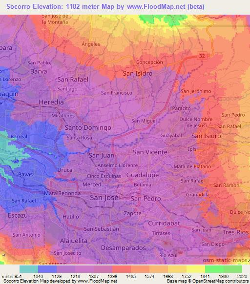 Socorro,Costa Rica Elevation Map