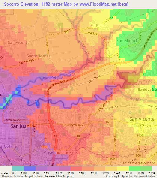 Socorro,Costa Rica Elevation Map