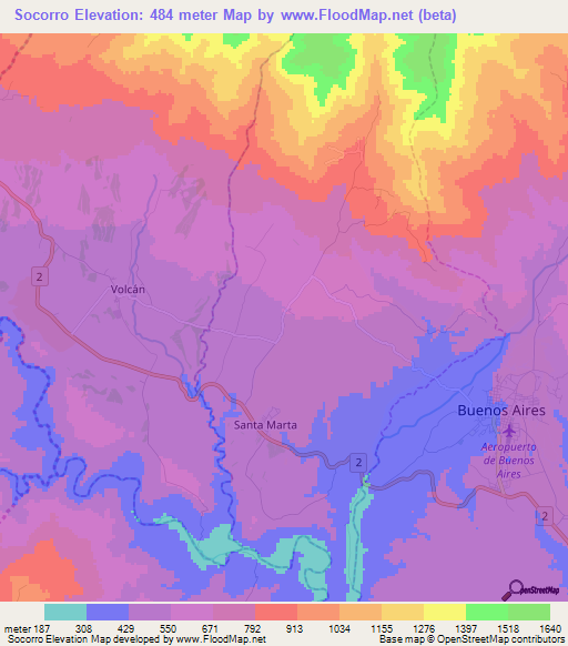 Socorro,Costa Rica Elevation Map