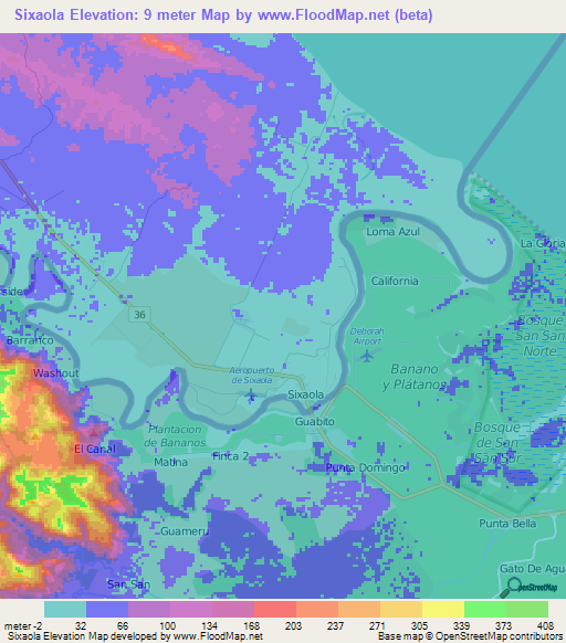 Sixaola,Costa Rica Elevation Map