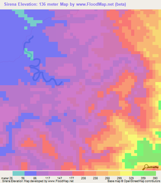 Sirena,Costa Rica Elevation Map