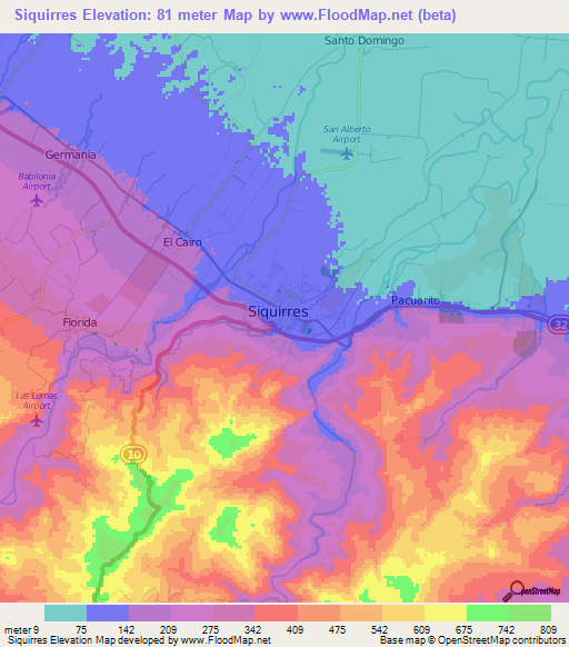 Siquirres,Costa Rica Elevation Map