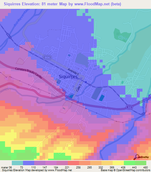 Siquirres,Costa Rica Elevation Map