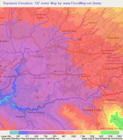 Siquiares,Costa Rica Elevation Map