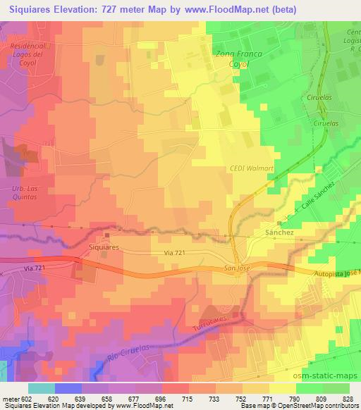 Siquiares,Costa Rica Elevation Map
