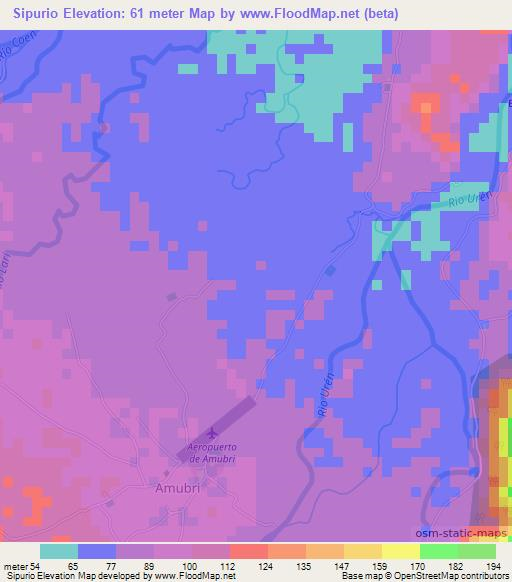 Sipurio,Costa Rica Elevation Map