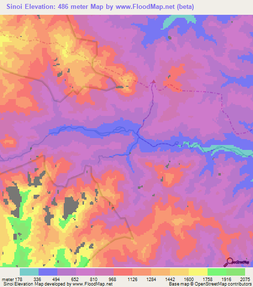 Sinoi,Costa Rica Elevation Map