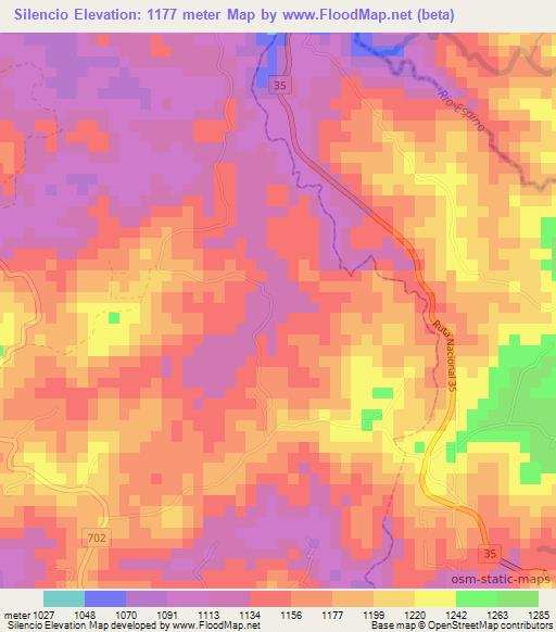 Silencio,Costa Rica Elevation Map