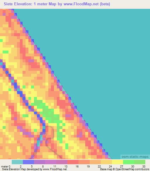 Siete,Costa Rica Elevation Map