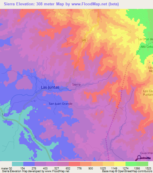 Sierra,Costa Rica Elevation Map