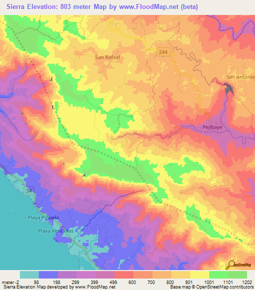 Sierra,Costa Rica Elevation Map