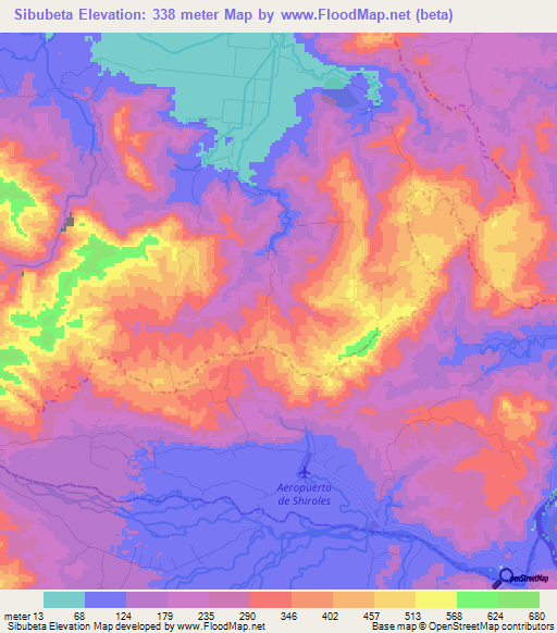 Sibubeta,Costa Rica Elevation Map