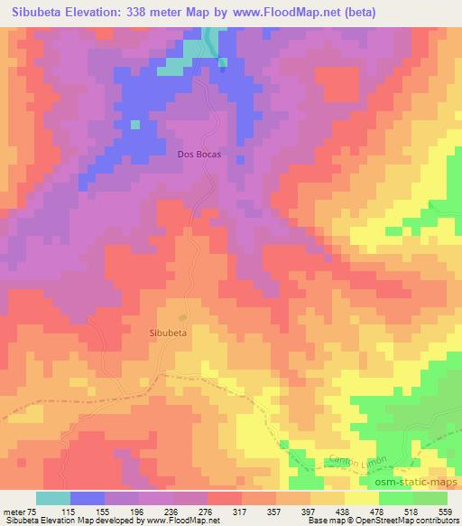 Sibubeta,Costa Rica Elevation Map