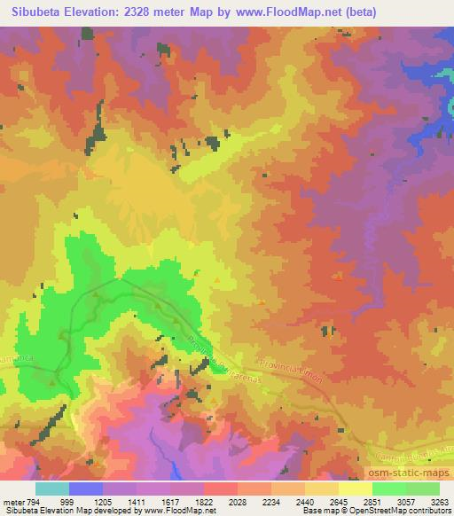 Sibubeta,Costa Rica Elevation Map