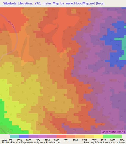 Sibubeta,Costa Rica Elevation Map