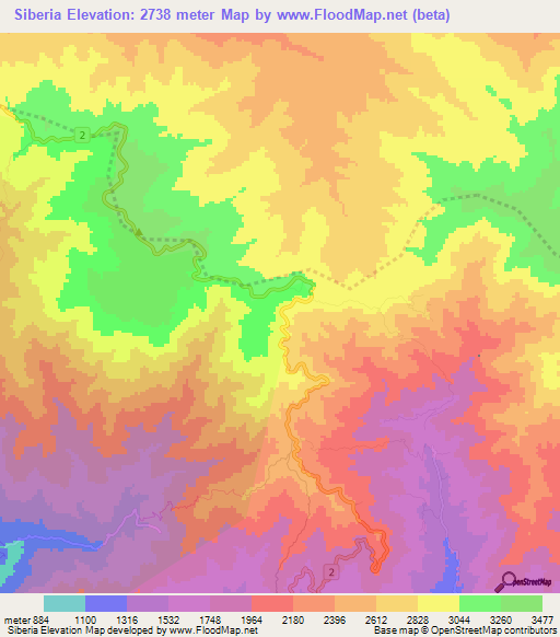 Siberia,Costa Rica Elevation Map