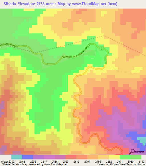 Siberia,Costa Rica Elevation Map