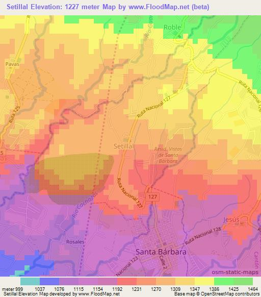 Setillal,Costa Rica Elevation Map