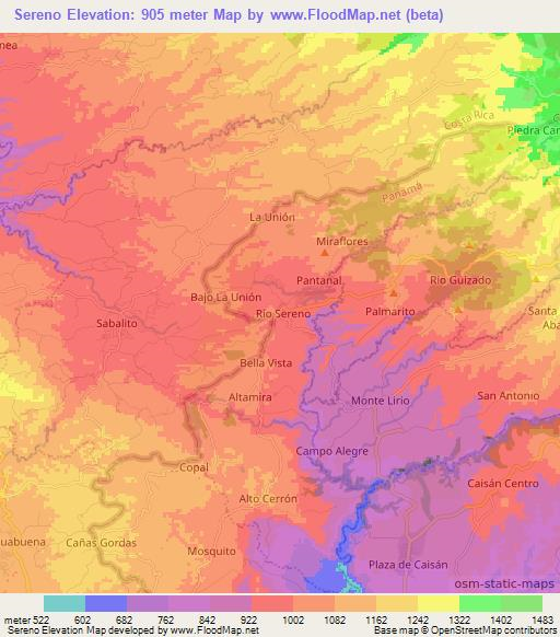 Sereno,Costa Rica Elevation Map