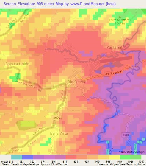 Sereno,Costa Rica Elevation Map
