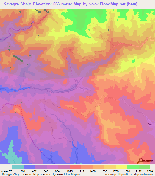 Savegre Abajo,Costa Rica Elevation Map