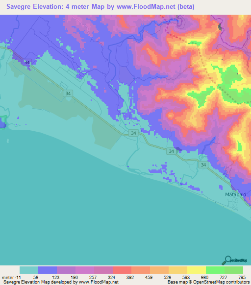 Savegre,Costa Rica Elevation Map