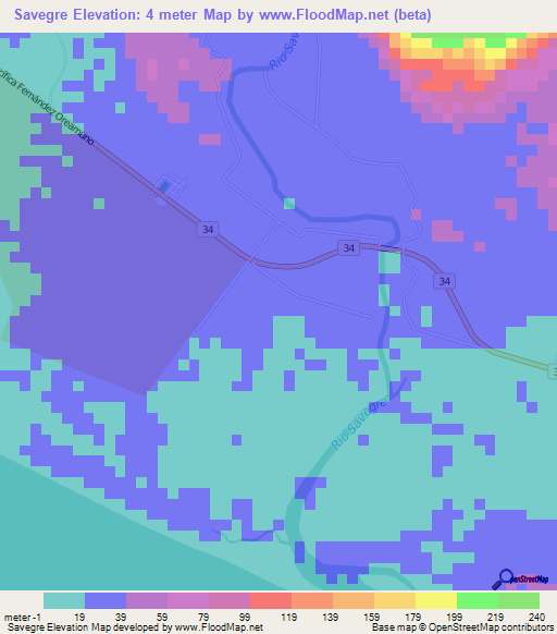 Savegre,Costa Rica Elevation Map