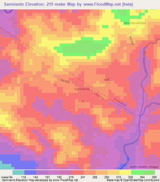 Sarmiento,Costa Rica Elevation Map