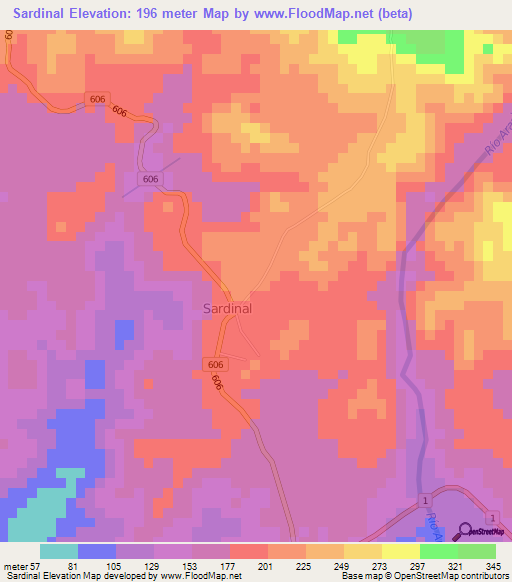 Sardinal,Costa Rica Elevation Map