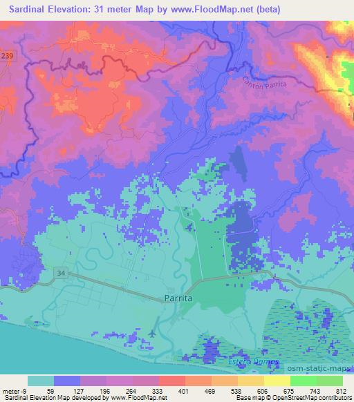 Sardinal,Costa Rica Elevation Map