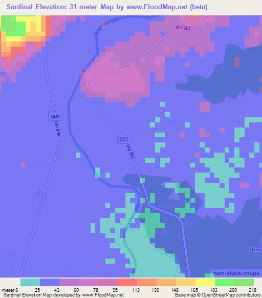 Sardinal,Costa Rica Elevation Map