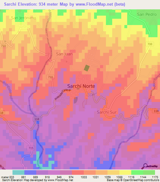 Sarchi,Costa Rica Elevation Map