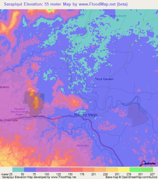 Sarapiqui,Costa Rica Elevation Map