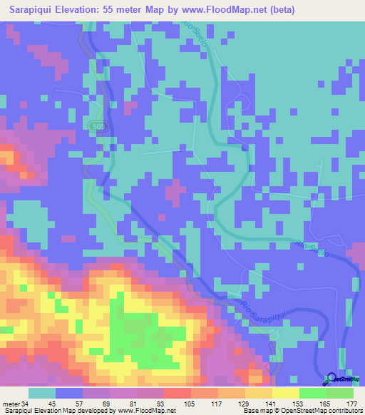 Sarapiqui,Costa Rica Elevation Map
